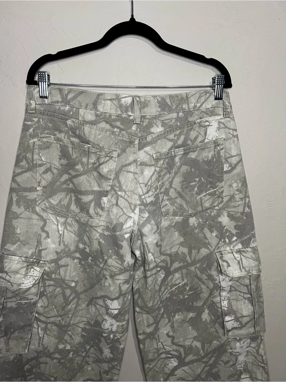 Refrain Los Angeles Super Wide Leg Gray Camo Cargo Streetwear Denim Jeans